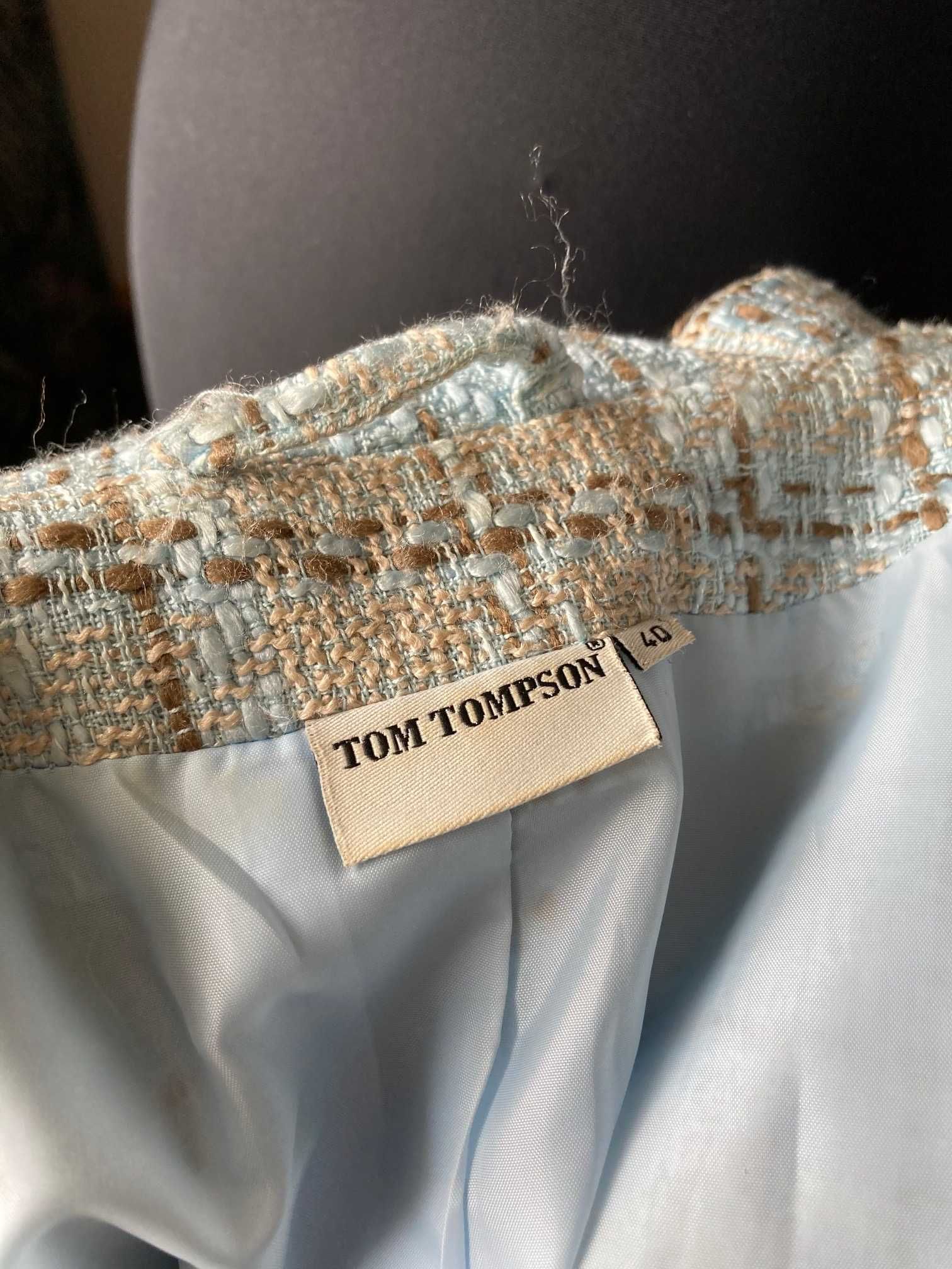 Piękny żakiet w kratę błękit brąz Tom Tompson roz. L