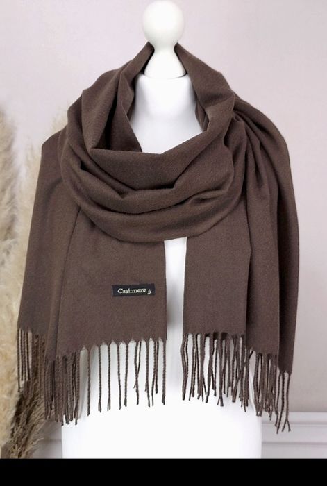 Nowy kaszmirowy szal szalik brąz czekoladowa 190 x 70
