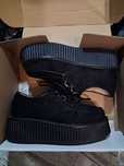 Czarne creepersy creepers zamszowe mokasyny na platformie