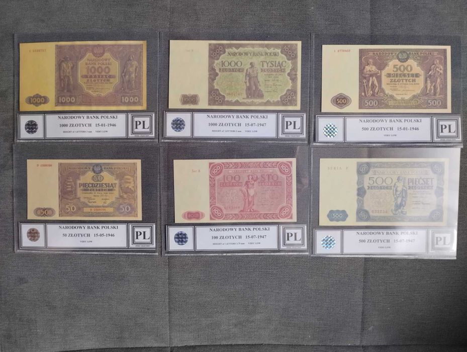 zestaw 6 sztuk banknotów polskich z opisem