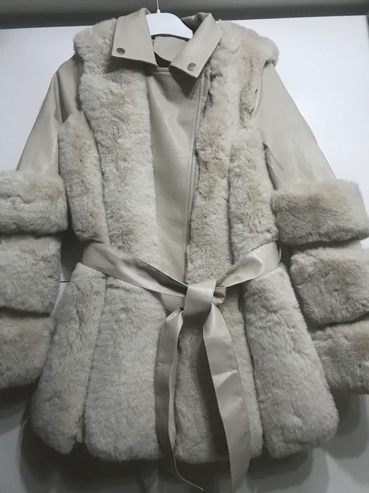 Futerko grube na zimę jesień i wiązane beżowe okazja super milutki