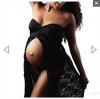 Sukienka suknia sesja ciążowa czarna koronka S 36