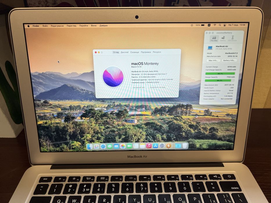 Ідеальний MacBook Air 13 A1466, i7 2.2ГГц, 8/256Гб, БАТАРЕЯ до 9 годин