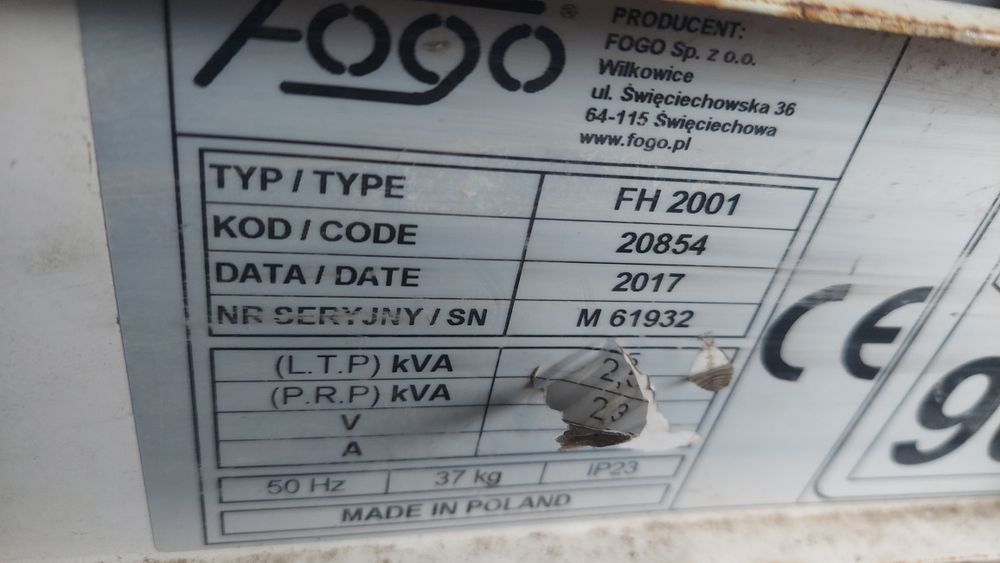 Agregat prądotwórczy FOGO FH 2001 Honda