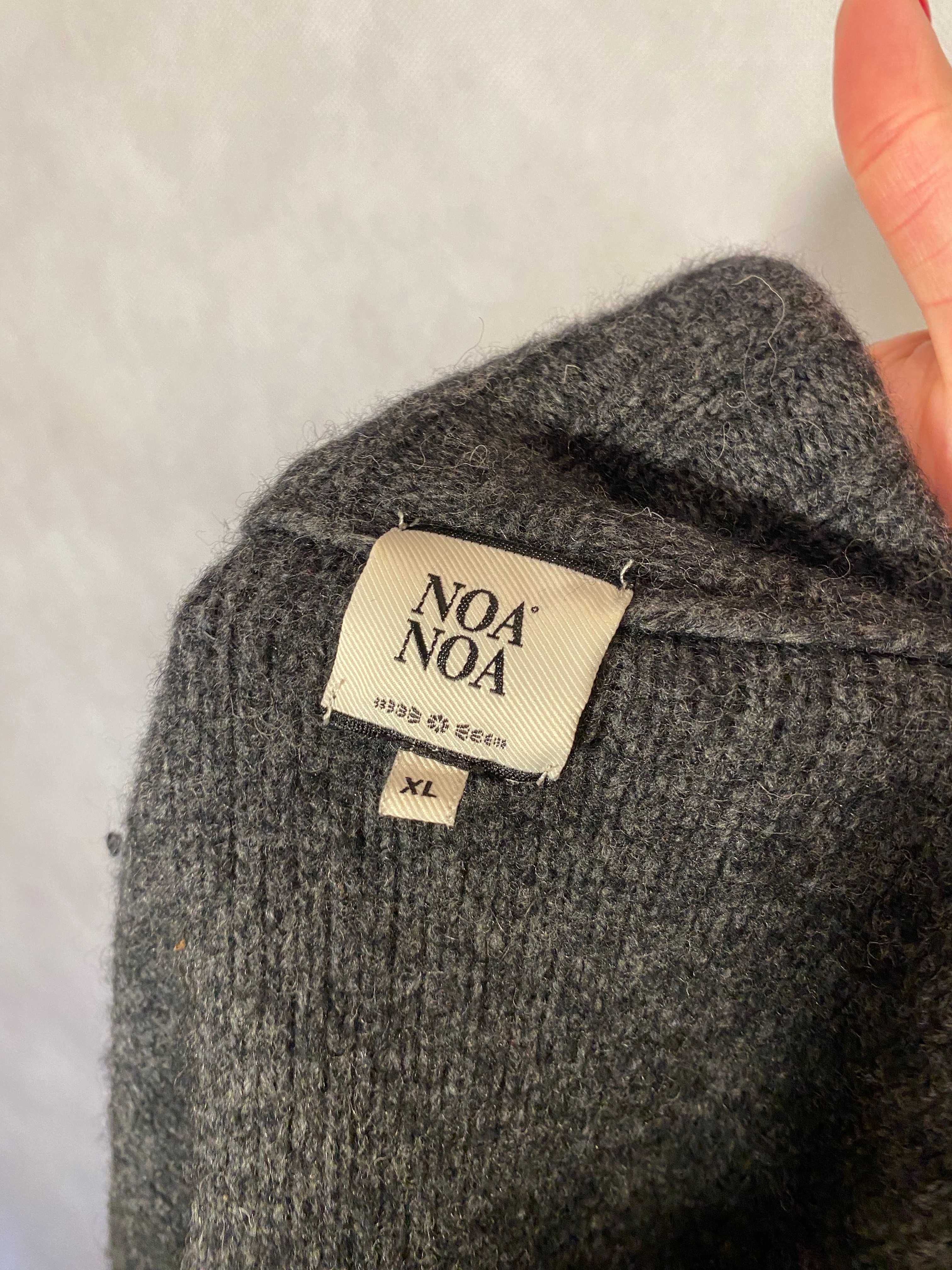 Kardigan sweter damski szary na guziki długi wełna Noa Noa 42 XL L