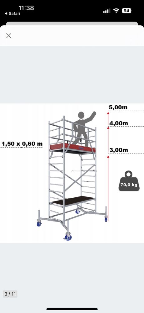 Rusztowanie aluminiowe jezdne 5 m