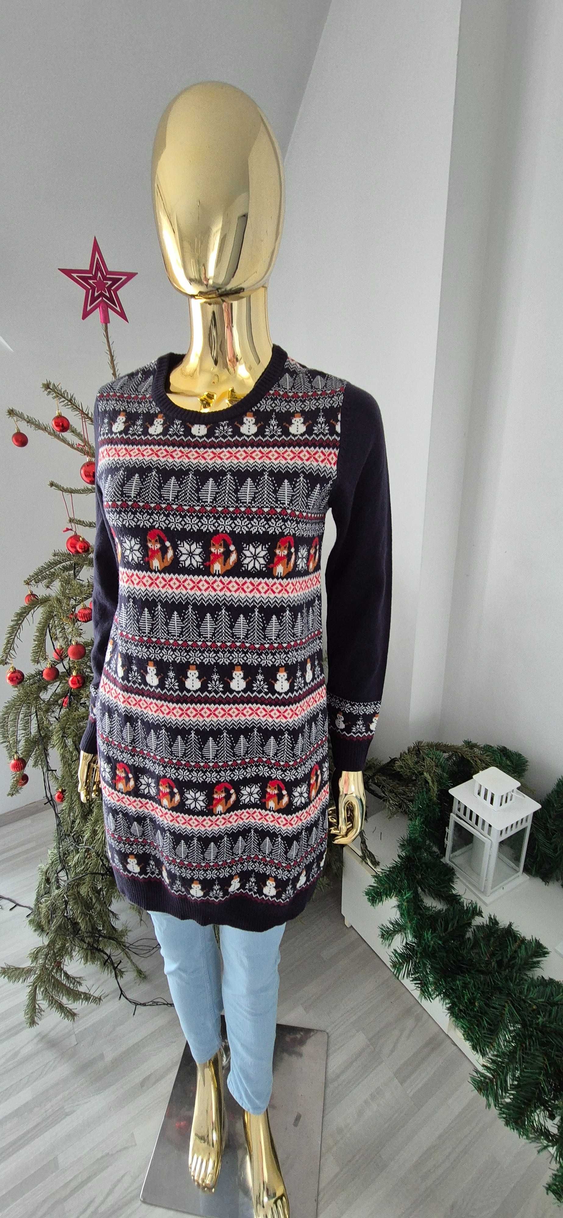 Granatowy długi sweter S
