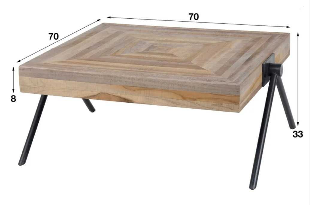 Stolik kawowy Balance drewno teczyna tekowe nóżki metal 70 cm