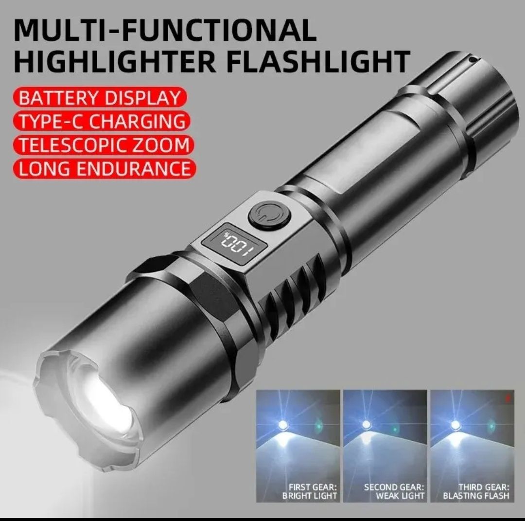 Latarka Led HP100 Mega Zoom - ładowanie USB