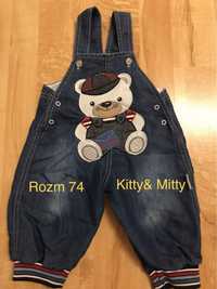 Kitty Mitty rozm 74  spodnie ogrodniczki miś niebieskie