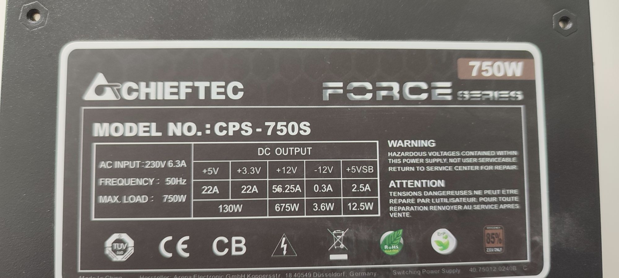 Zasilacz do komputera model Force Series 750 W CPS-750S