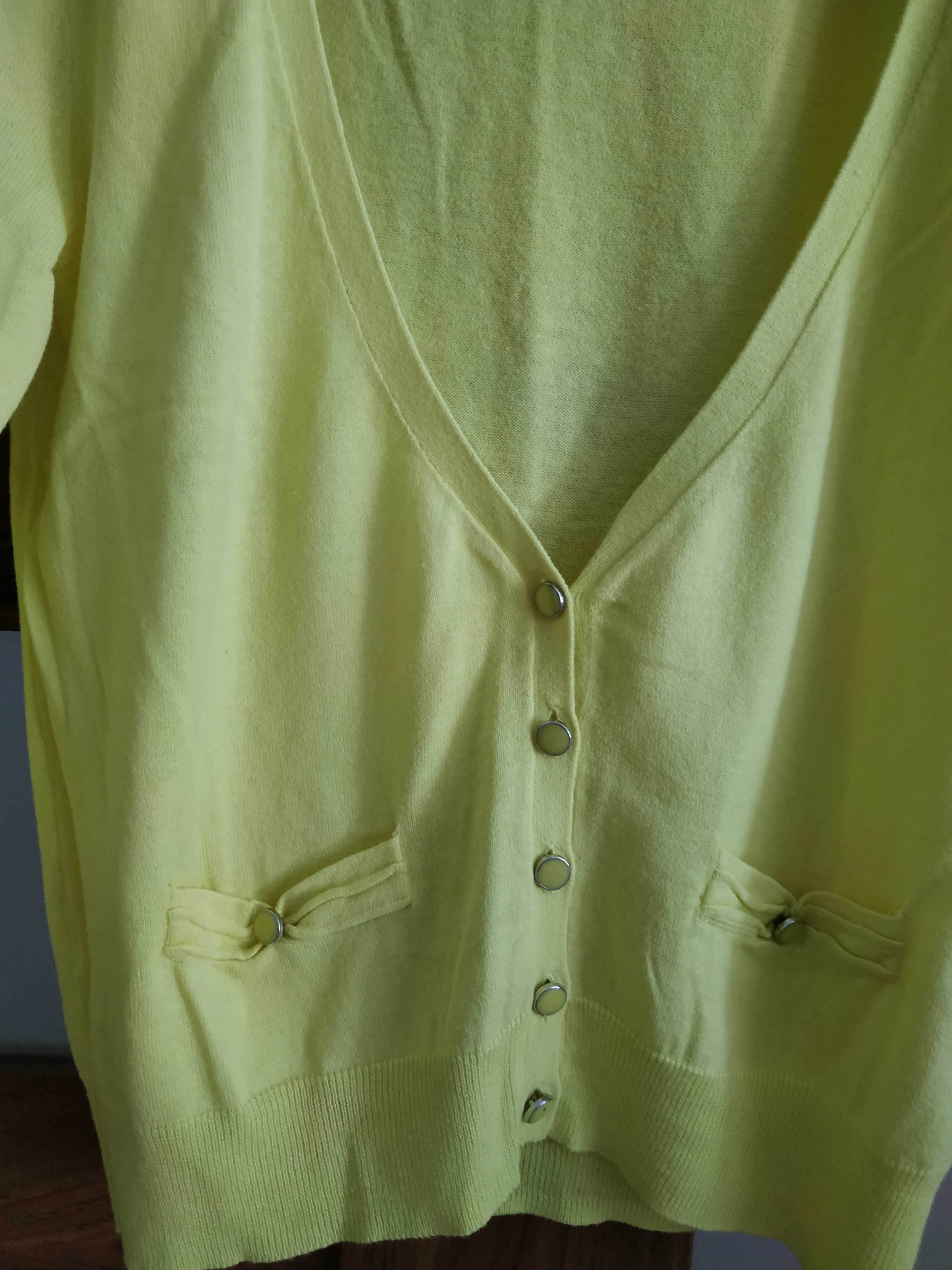 żółty sweter na guziki, z rękawem 3/4, promod, bawełna rozmiar s