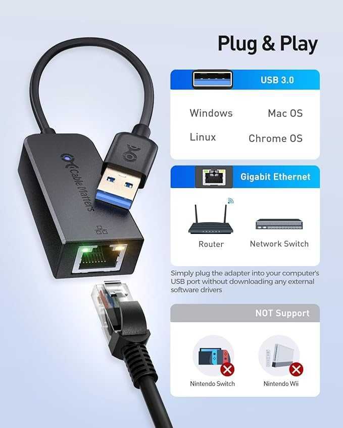 Cable Matters Adapter USB 3.0 na Ethernet obsługujący 10/100/1000 Mbps
