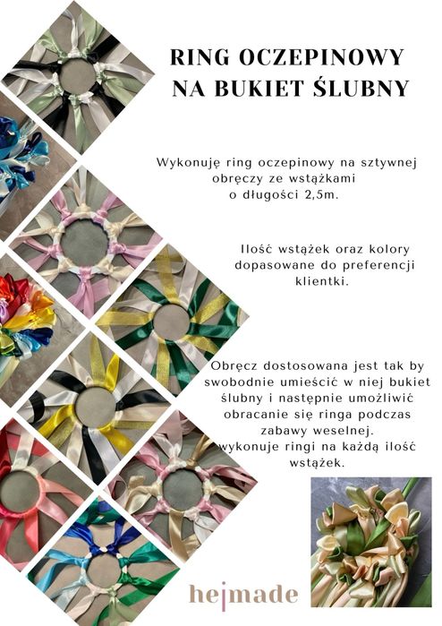 Ring oczepinowy na bukiet ślubny, personalizowany, wykonanie premium