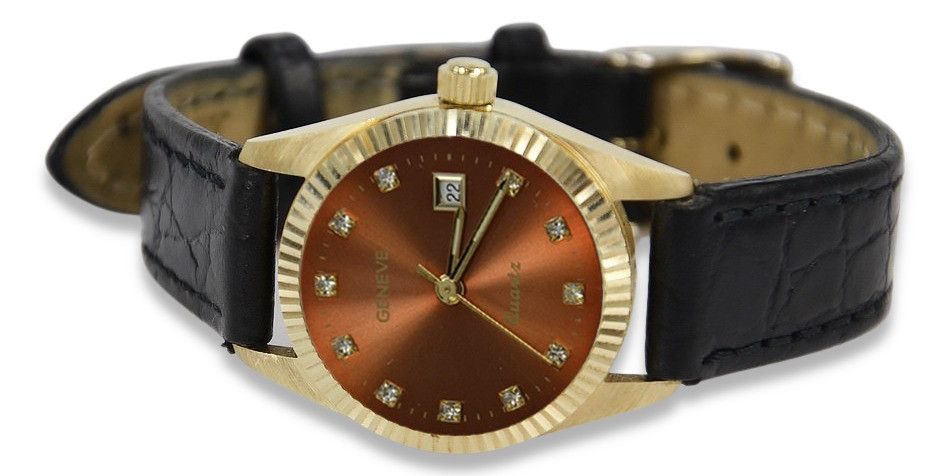 Złoty zegarek damski 14k Geneve lw020ydbrz z brązową tarczą Wrocław