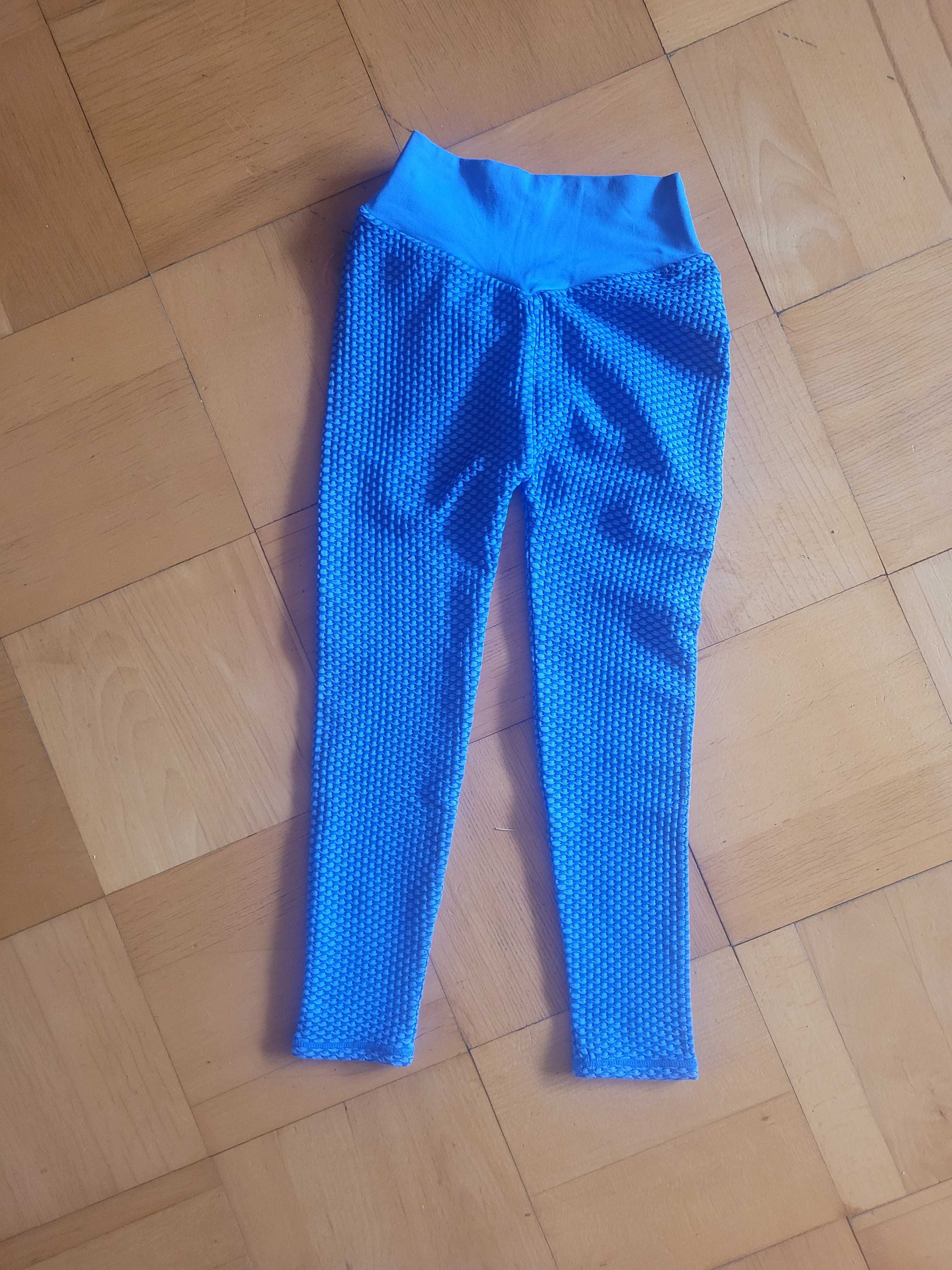 Push up niebieskie legginsy z marszczeniem na pupie na siłownię r. S/M