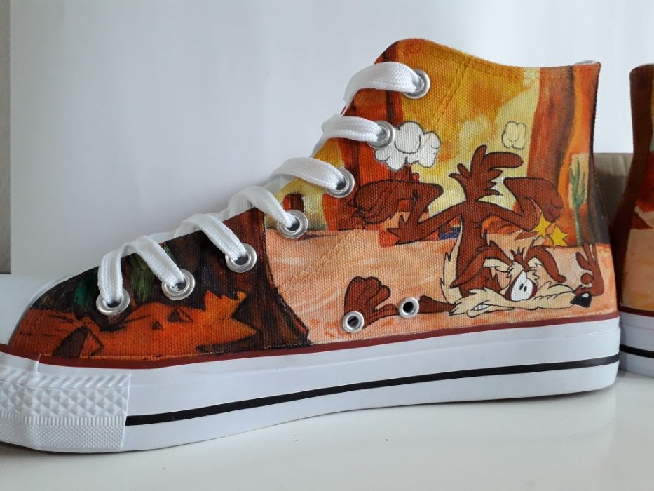 Trampki wysokie białe 38 LOONEY TUNES ręcznie malowane converse