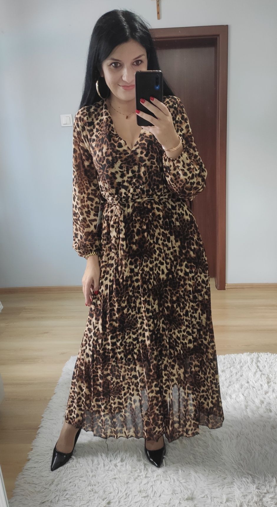 Sukienka długa maxi panterkowy wzor jesień
