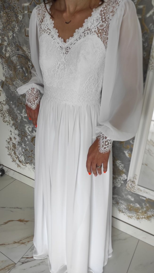 Śliczna suknia ślubna Biała Boho S Nowa