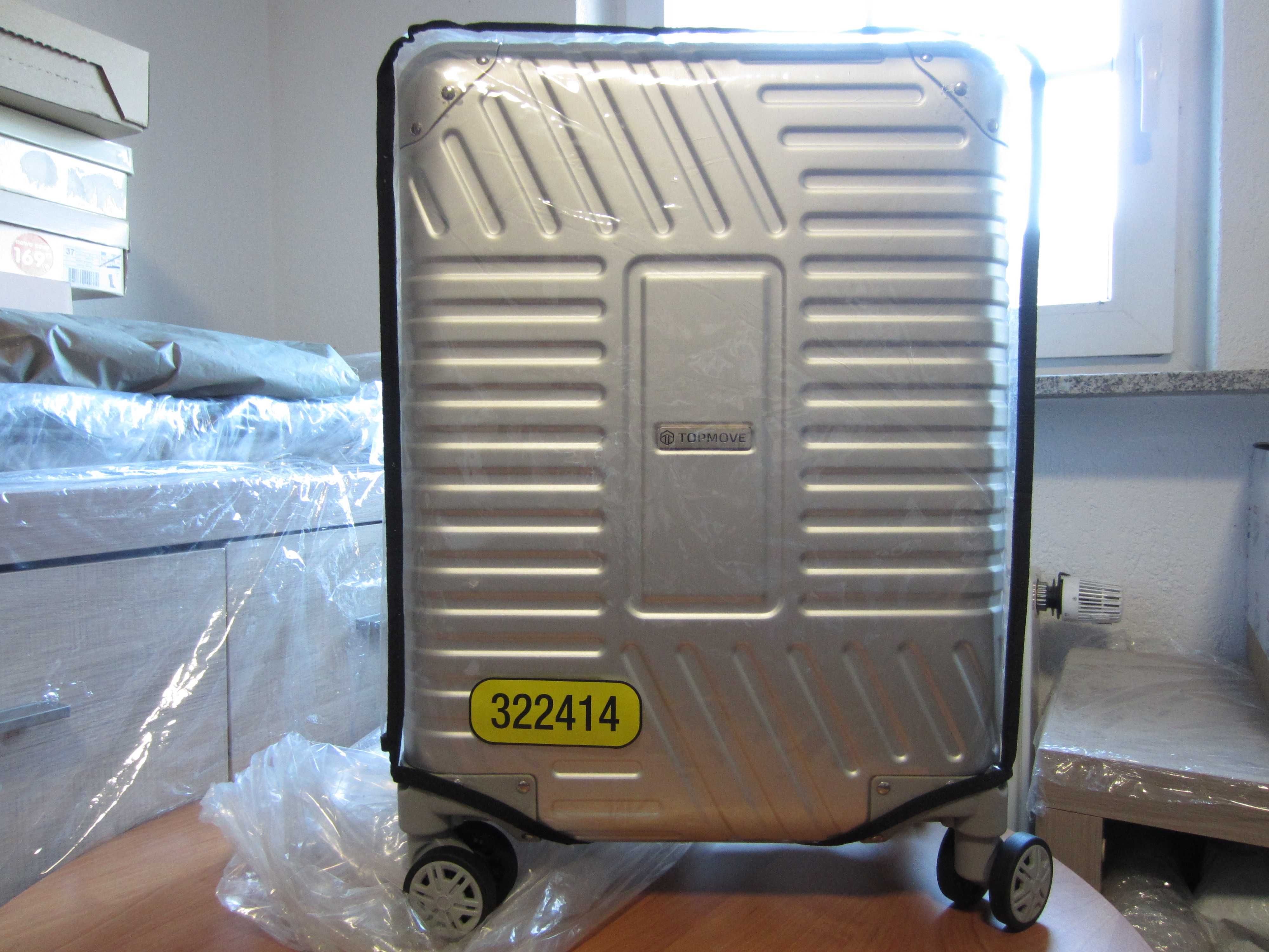 Nowa walizka podróżna mała kabinowa aluminiowa srebrna, premium, 32 l