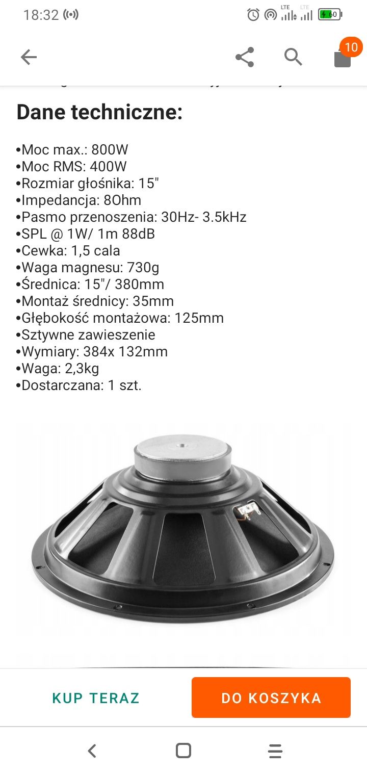 Głośnik niskotonowy Skytec SPSL 15 38cm