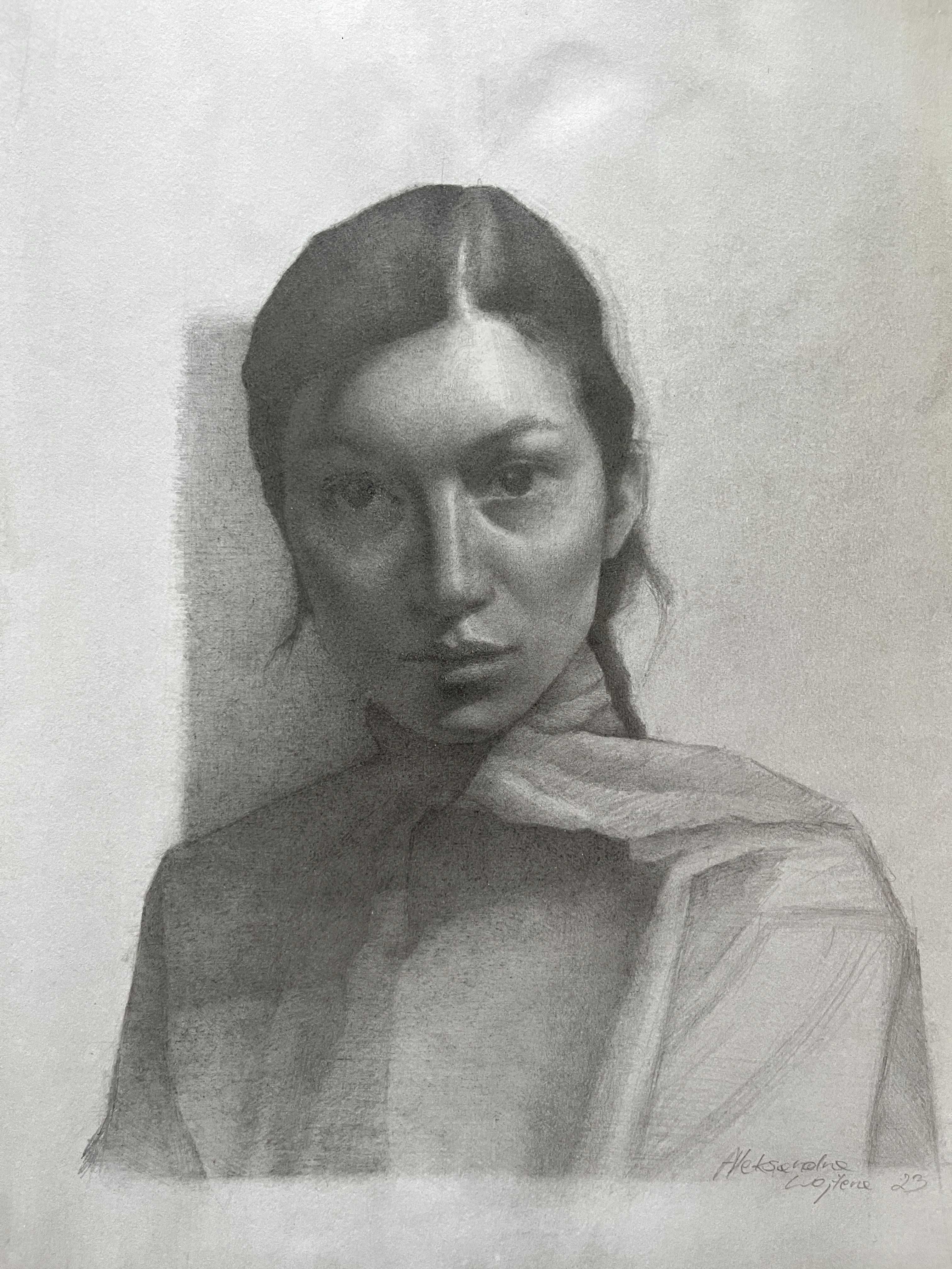 Alyssa portret frontalny ołówek na barwionym papierze