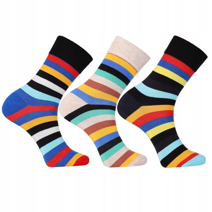 Skarpetki Męskie Bawełniane Kolorowe Paski Długie Moraj 3-Pary 39-42