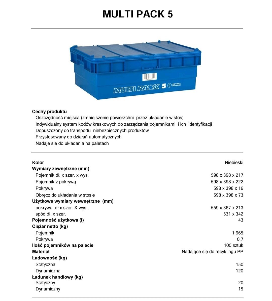 Zamykane pojemniki magazynowe z pokrywą skrzynki plastikowe MULTIPACK