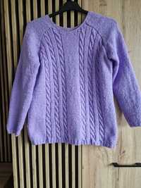 Fioletowy ciepły sweter z włóczki akrylowej rozmiar XL