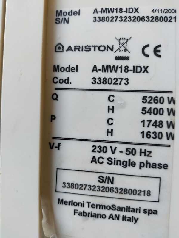 Ar Condicionado Ariston 18000 BTU's ( Unidade Interior e Exterior )