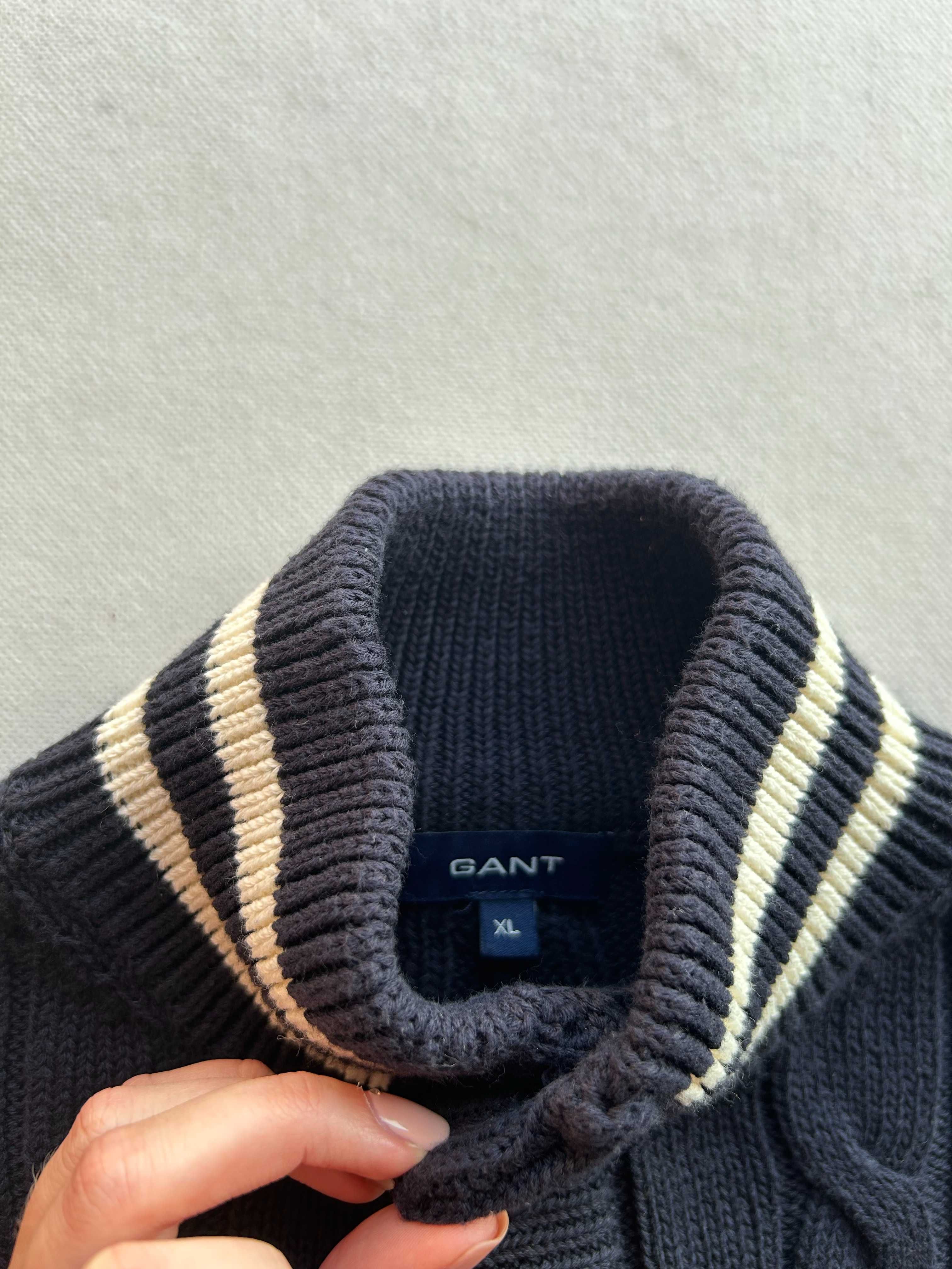 GANT _ Granatowy bawełniany męski grubszy sweter XL