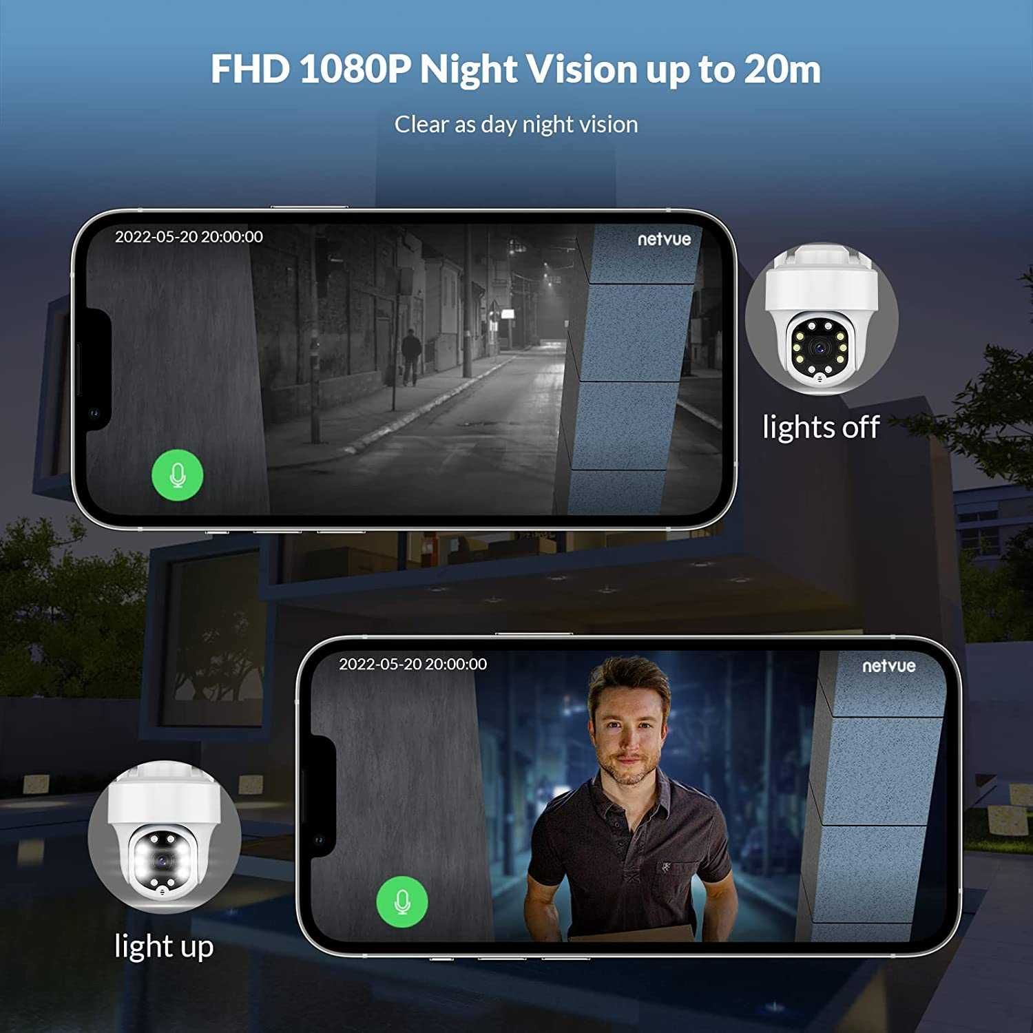 Câmara vigilância WiFi exterior zoom 8x 1080p 360º áudio bidirecional