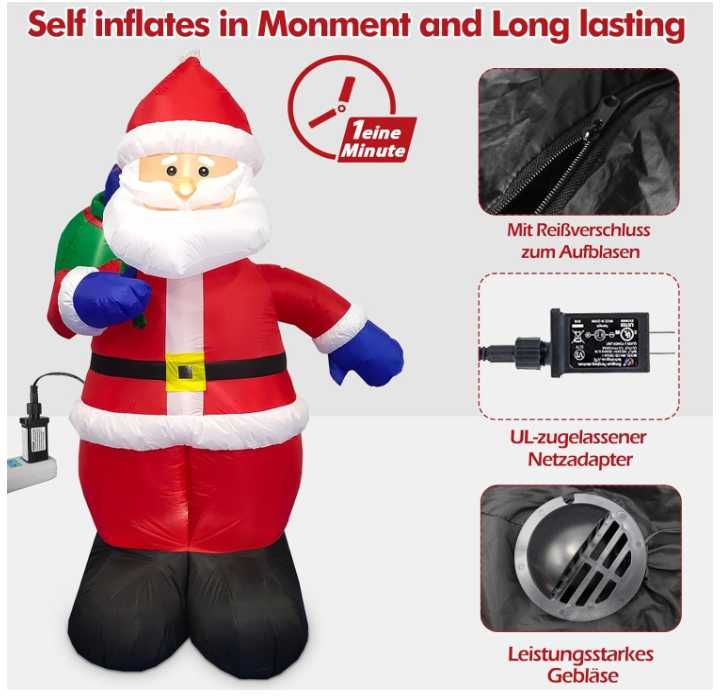 Nadmuchiwany Święty Mikołaj wysokość 150cm, podświetlenie LED Danxilu