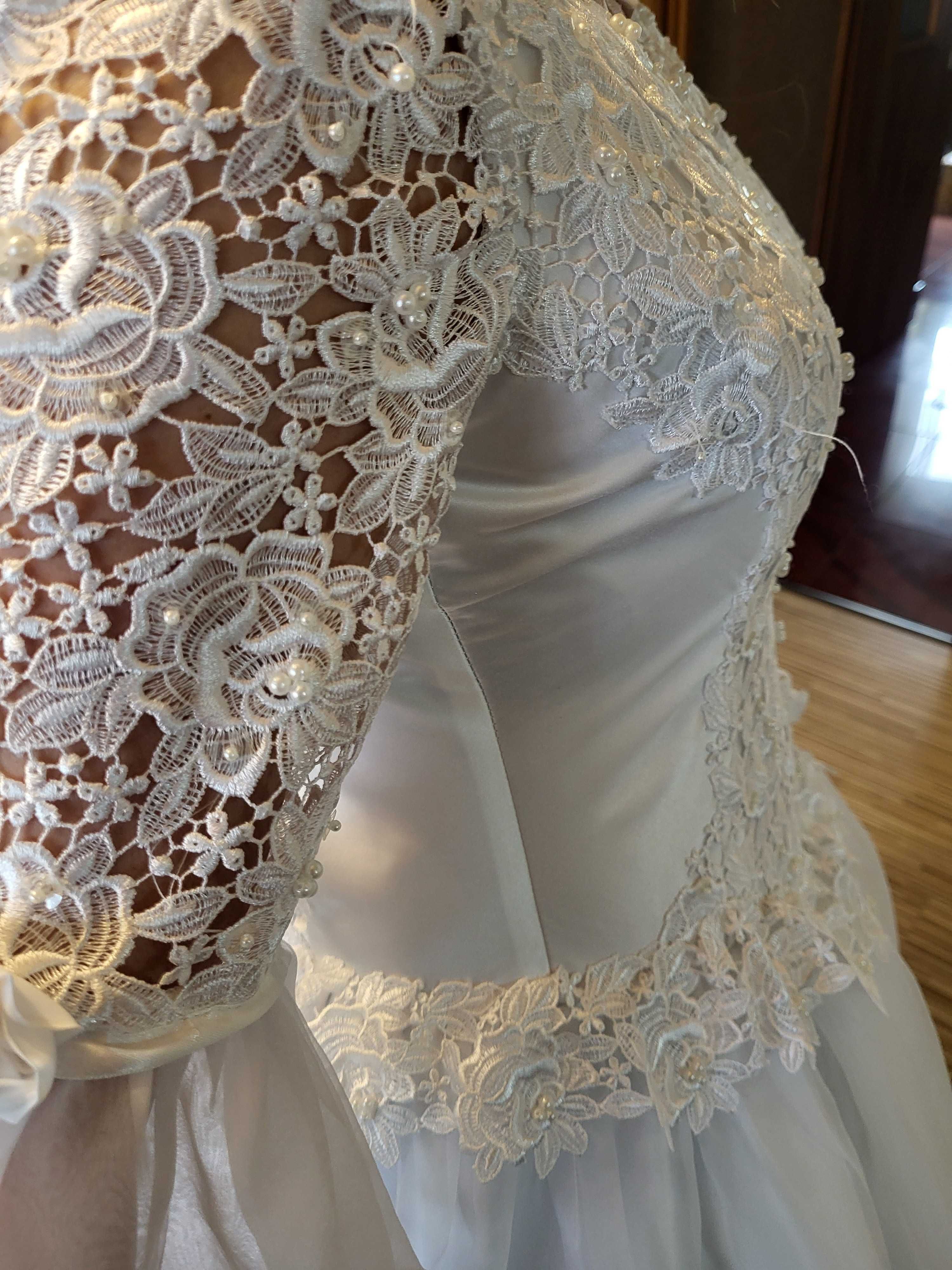 biała suknia ślubna długi rękaw 165cm