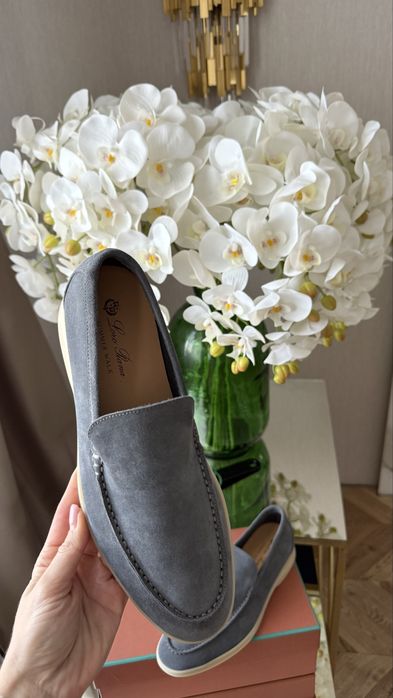 Лоферы лефери чоловічі сірі замш замшеві лоро піана