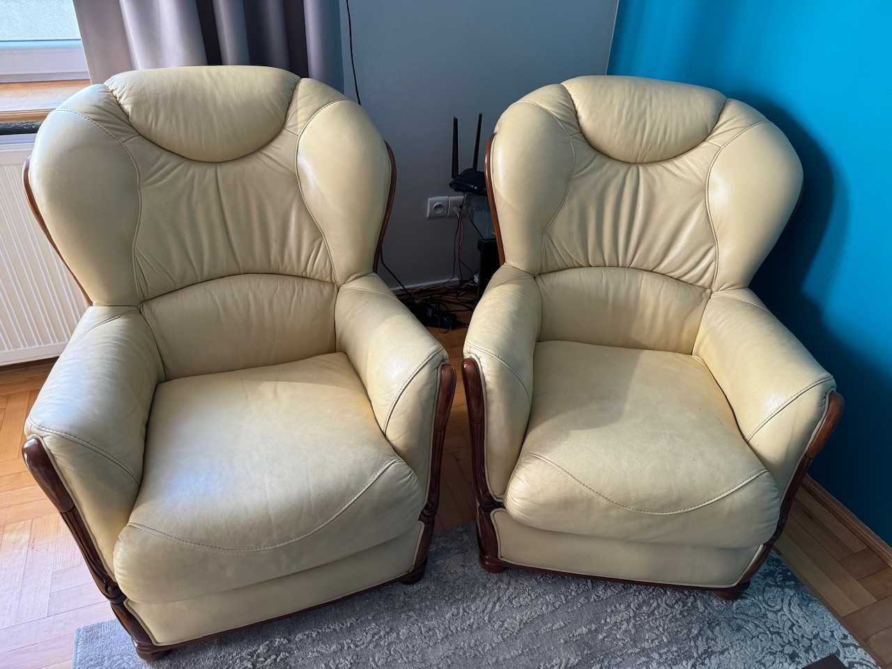 Sofa skóra drewno plus 2 fotele Meble Góralczyk