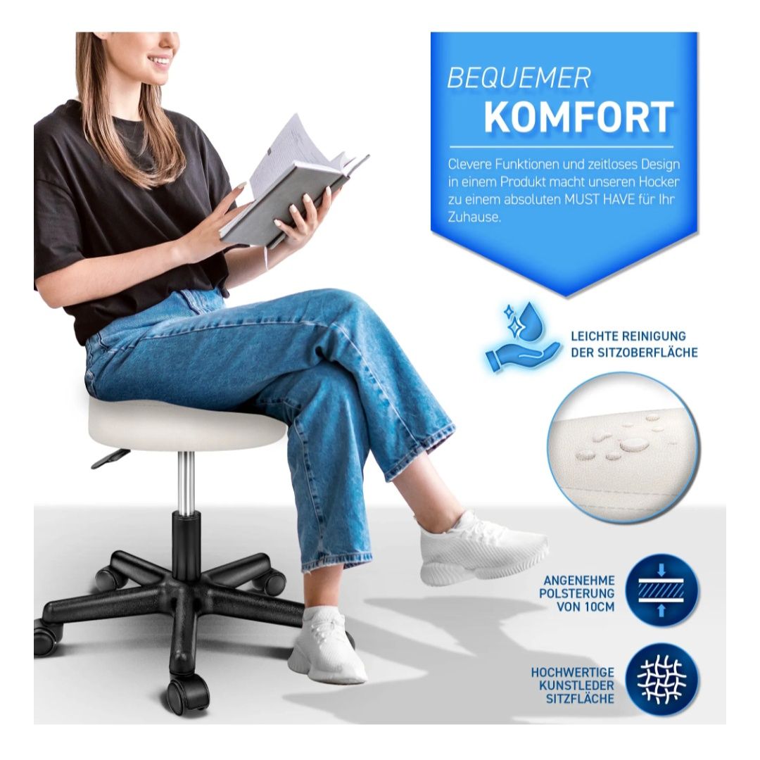Taboret TRESKO Beżowy taboret roboczy Taboret obrotowy