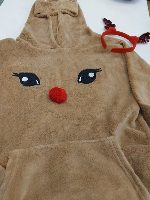 Bluza z kapturem polarowa renifer Święta Boże Narodzenie 158