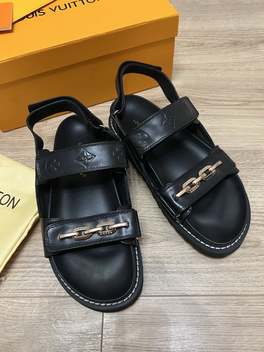 Sandały Louis Vuitton sandałki skóra naturalna logowane skórzane