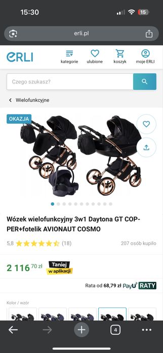 Wózek 3W1 daytona granatowy, różowe złoto+ baza ISOFIX