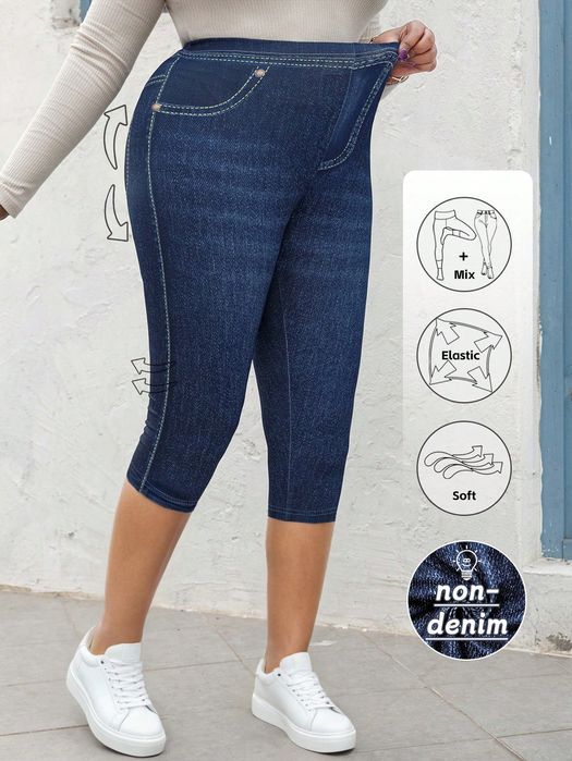 Legginsy 3/4 Imitacja Jeansu Niebieskie Casual Shein 3Xl 46