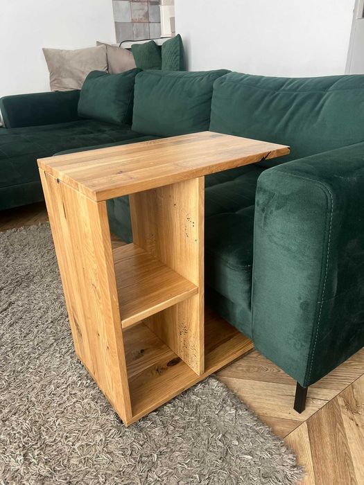 Stolik dębowy  pomocniczy na kółkach ODYS  50 x 61 x 30 LITE DREWNO