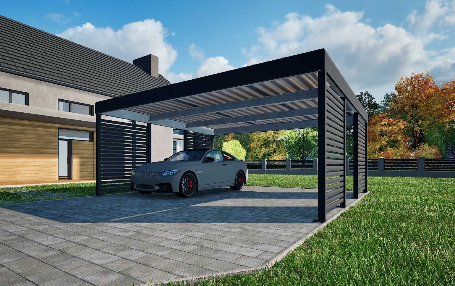 Carport 6x6, wiata samochodowa metalowa, nowoczesne wiaty garażowe