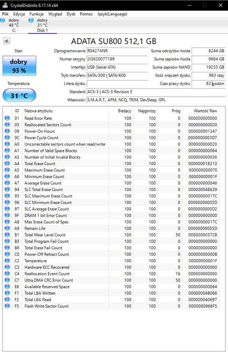 Dysk ADATA SU800 512GB