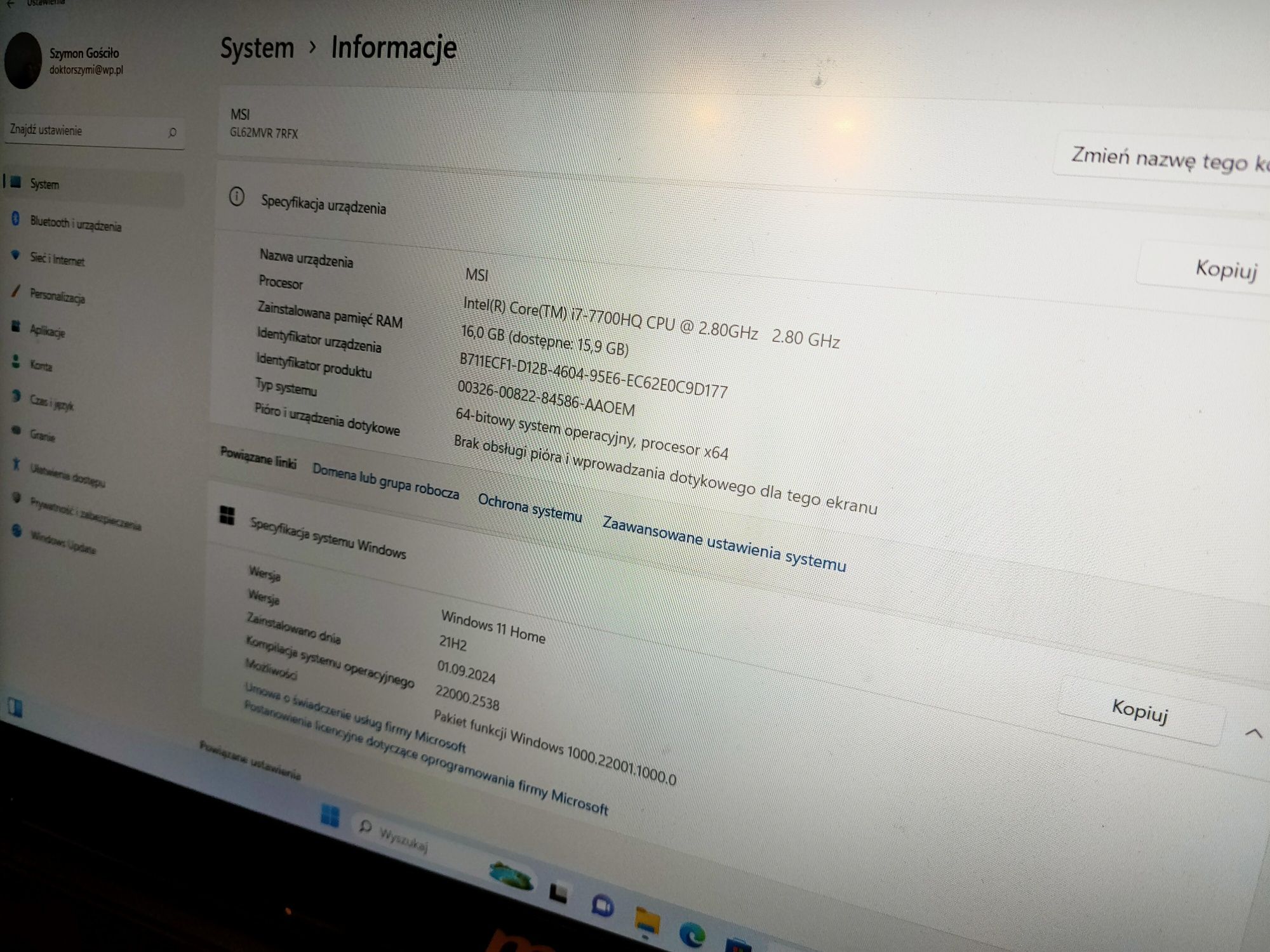 Laptop gamingowy MSI GL62MVR 7RFX