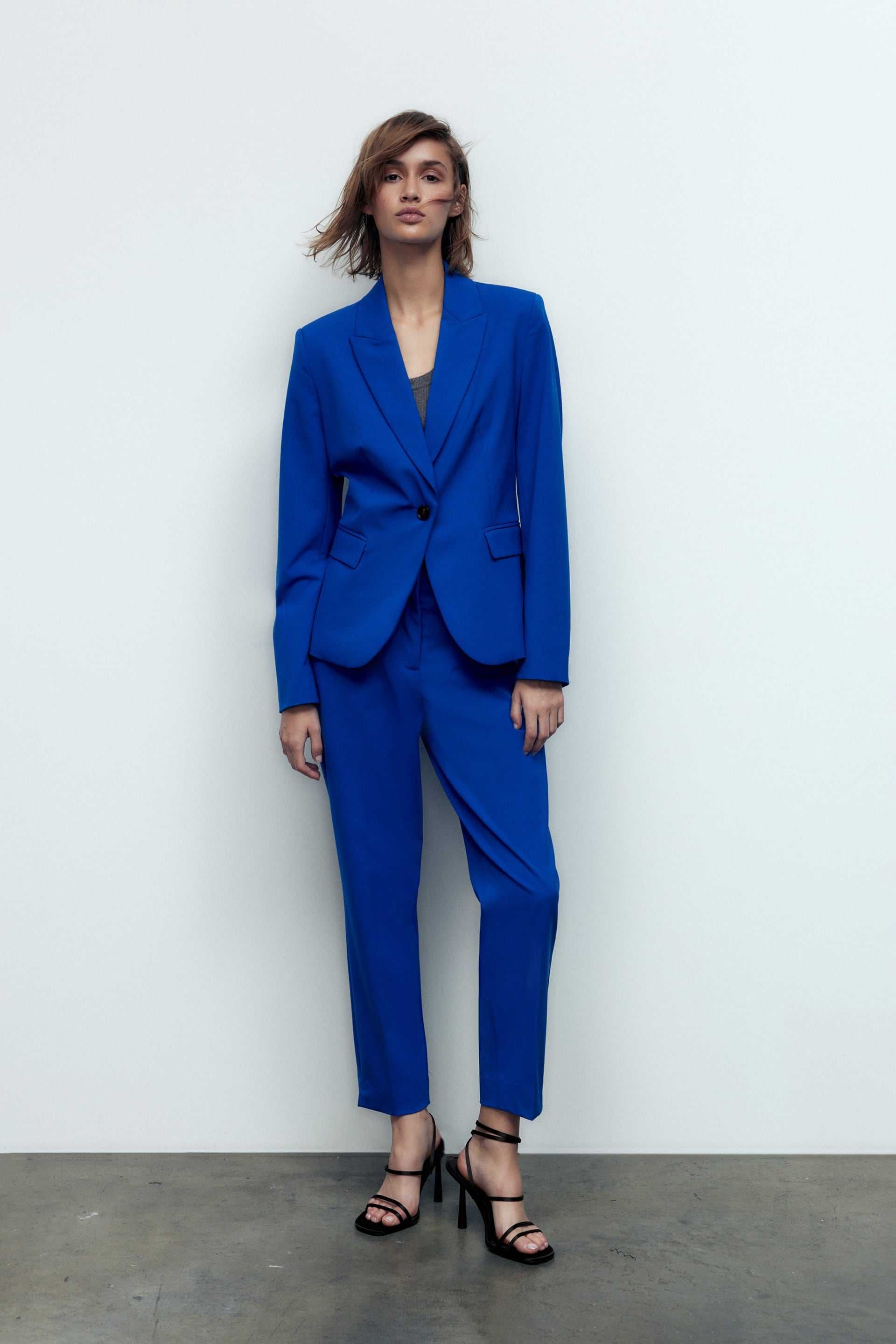 ZARA Luksusowy GARNITUR damski 34 XS intensywnie niebieski