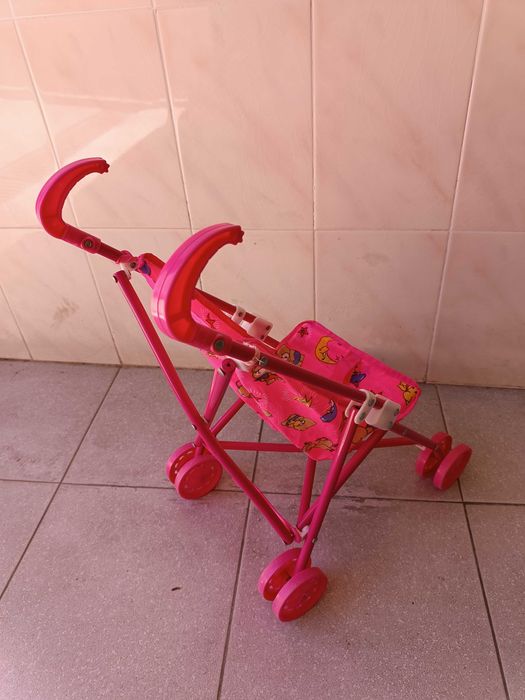 Carrinho bébé rosa para brincar, dobrável