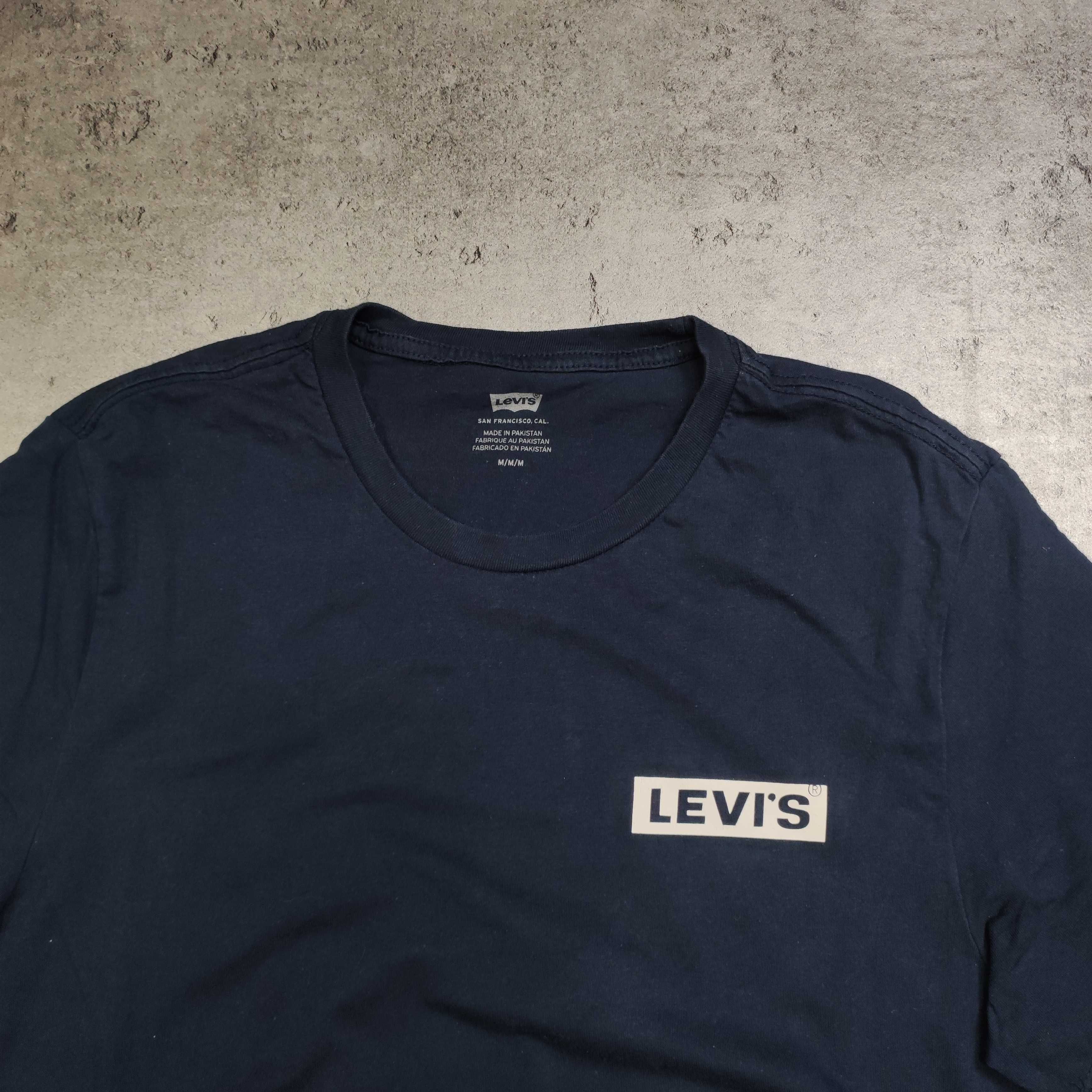 MĘSKA Koszulka Granatowa Małe Logo Levis Strauss Nadruk Bawełna