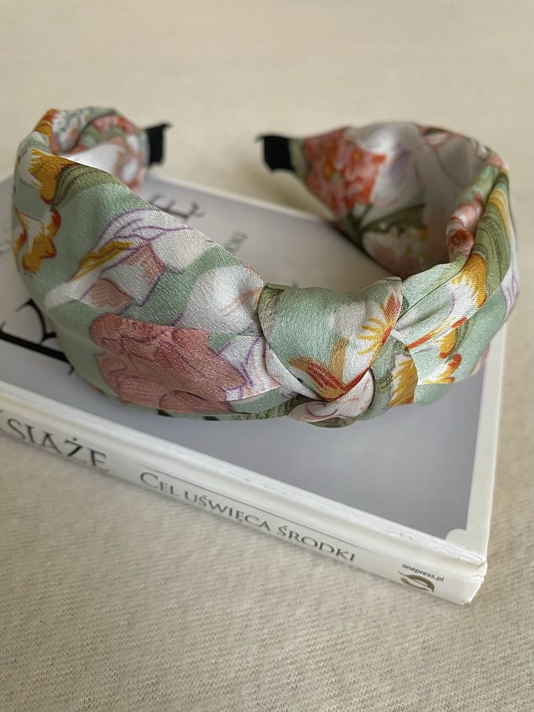 Opaska do włosów Floral Art/Boho/satynowa wysoka, Kwiaty/Floral/Green