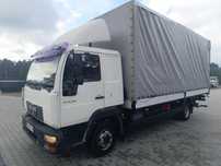 MAN LE 12.180 skrzynia plandeka 6,2m dł manual resor/poduszki winda 2,5t